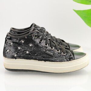 RUCOLINE Womens Sneaker Size 36 6 Black Leather Sequins Star Studs Platform Shoe